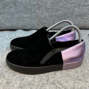 Free People  Black Velvet Slip On Sneakers Shoes Purple Metallic Heel Wmns 8/8.5